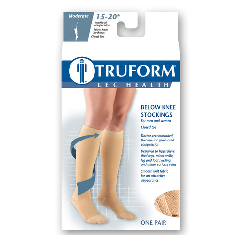 Truform HMNA 9808 Compression Stockings, Regular 15-20 mmHg, Below Knee BK, Men or Women, Closed Toe