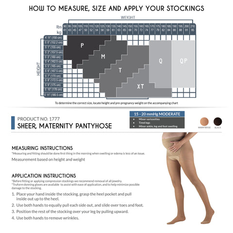 Truform Sheer Maternity Pantyhose, 15-20 mmHg Compression, Tummy Support, 20 Denier
