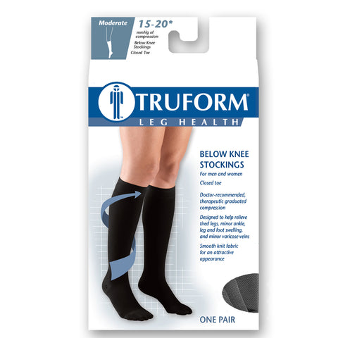 Truform HMNA 9808 Compression Stockings, Regular 15-20 mmHg, Below Knee BK, Men or Women, Closed Toe