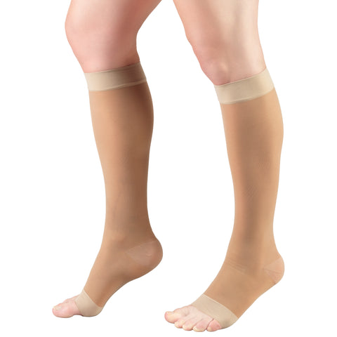 Truform Sheer Compression Stockings, 15-20 mmHg, Women's Knee High Length, Open Toe, 20 Denier