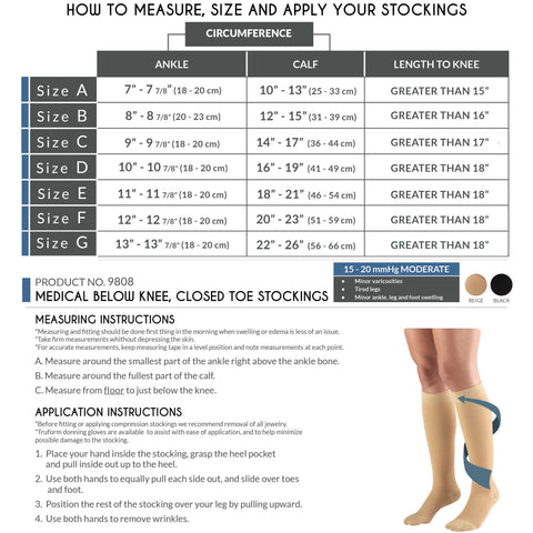 Truform HMNA 9808 Compression Stockings, Regular 15-20 mmHg, Below Knee BK, Men or Women, Closed Toe