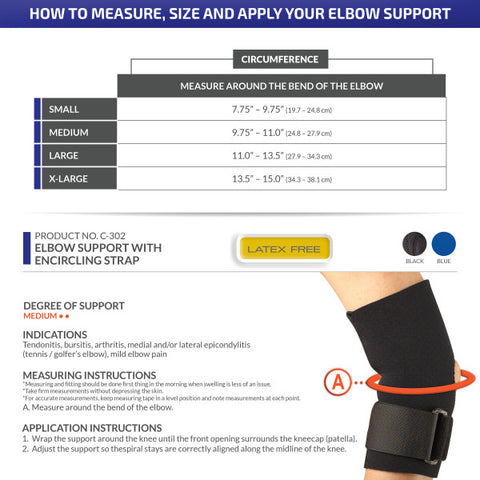 OTC Elbow Support, Encircling Support Strap, Neoprene, Black