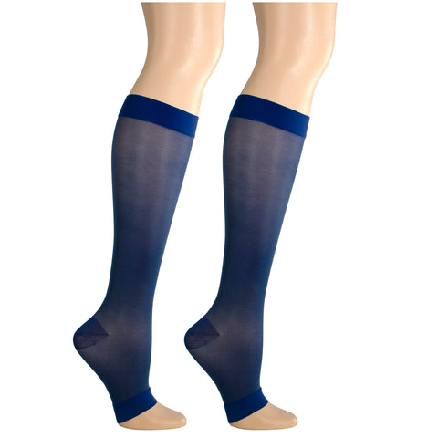 Truform Sheer Compression Stockings, 15-20 mmHg, Women's Knee High Length, Open Toe, 20 Denier