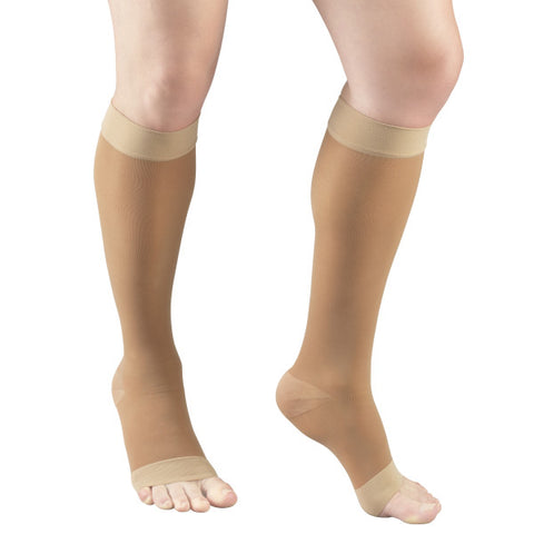 Truform Sheer Compression Stockings, 15-20 mmHg, Women's Knee High Length, Open Toe, 20 Denier