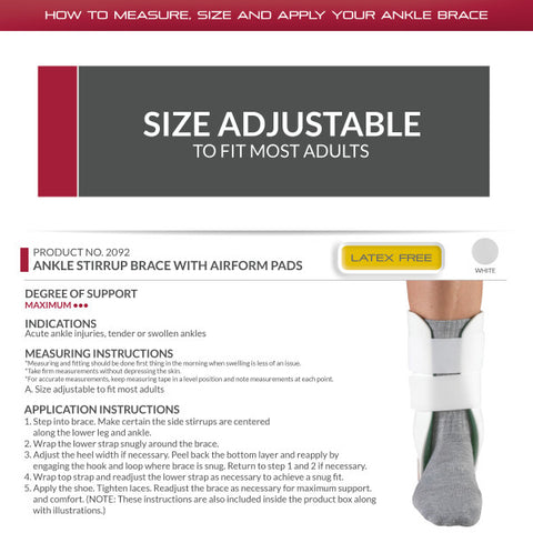 OTC Ankle Brace, Stirrup Style, Airform Pads, White, Right