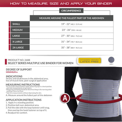 OTC Abdominal Binder for Women, Ribbed Elastic Compression, Select Series, Grey