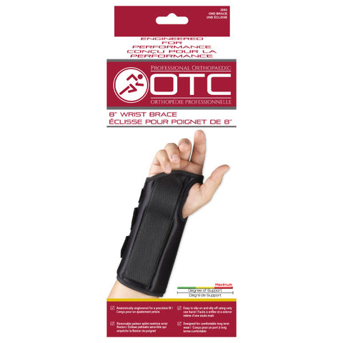 OTC Wrist Splint, 8-Inch Adult, Lightweight Breathable, Black, Left