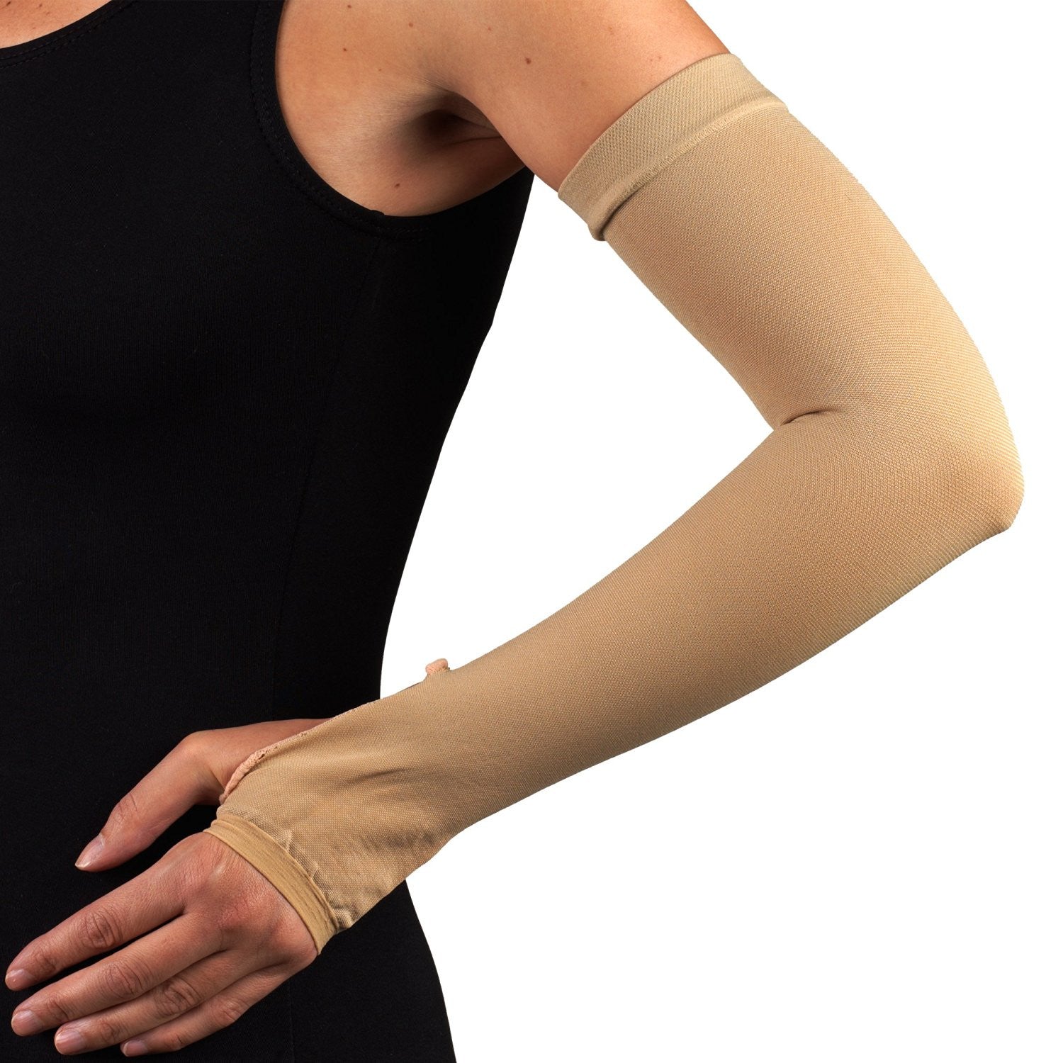 Compression Arm Sleeve with Gauntlet, Lymphedema Post-Op Support, Beig -  Home Medical Supply